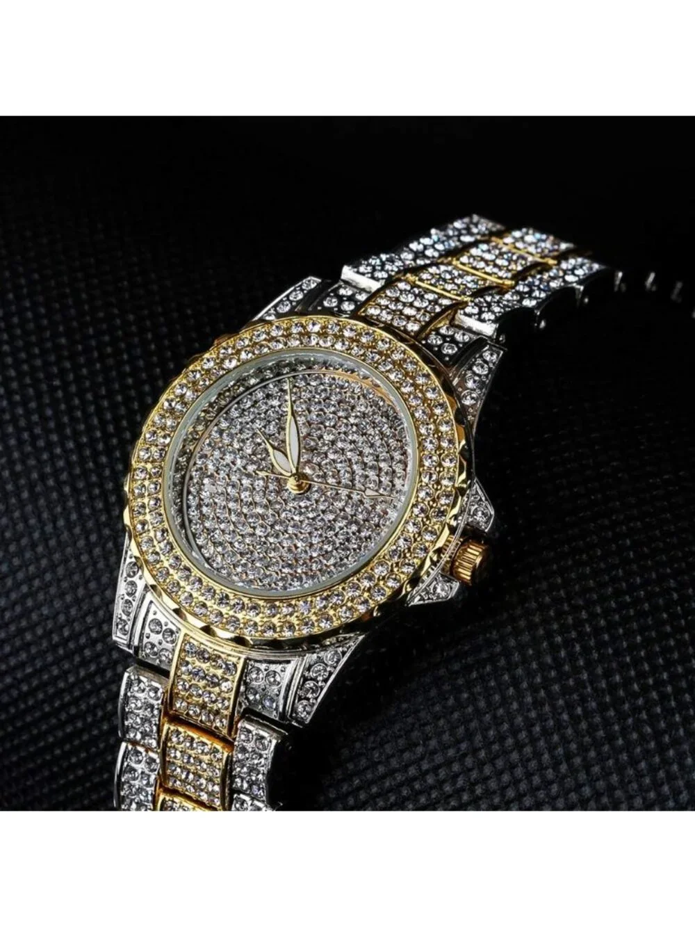 Women's Mix Gold Crystal Rhinestone Diamond Round Luxury Quartz Wrist Watch
